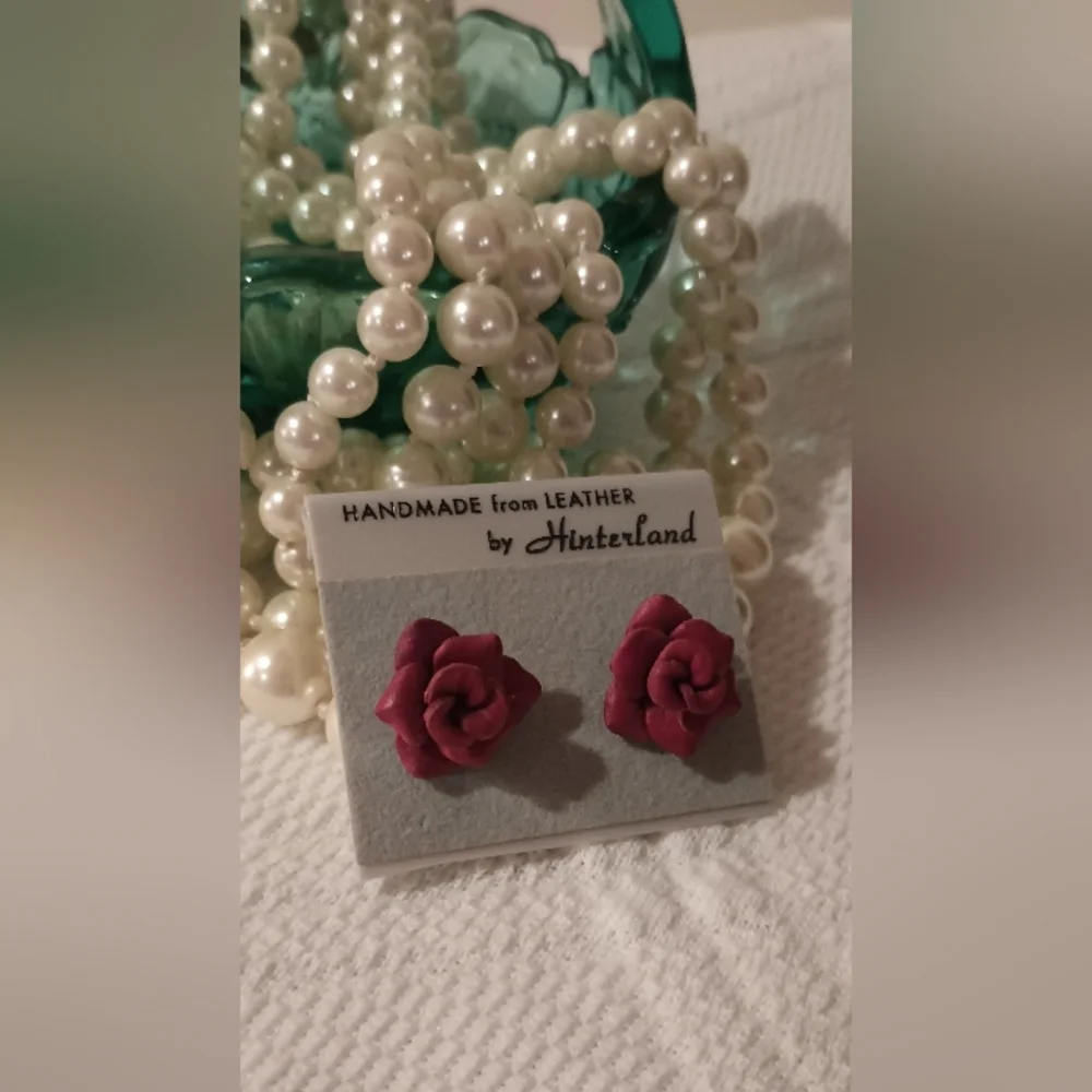 Handcrafted Leather Rose Earrings - Picture 13 of 16